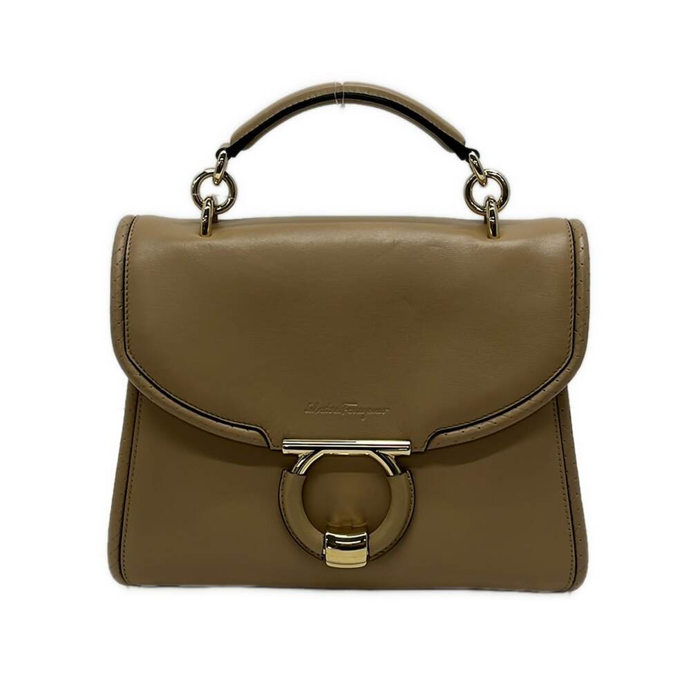 Salvatore Ferragamo Gancini Handbag Beige Gold